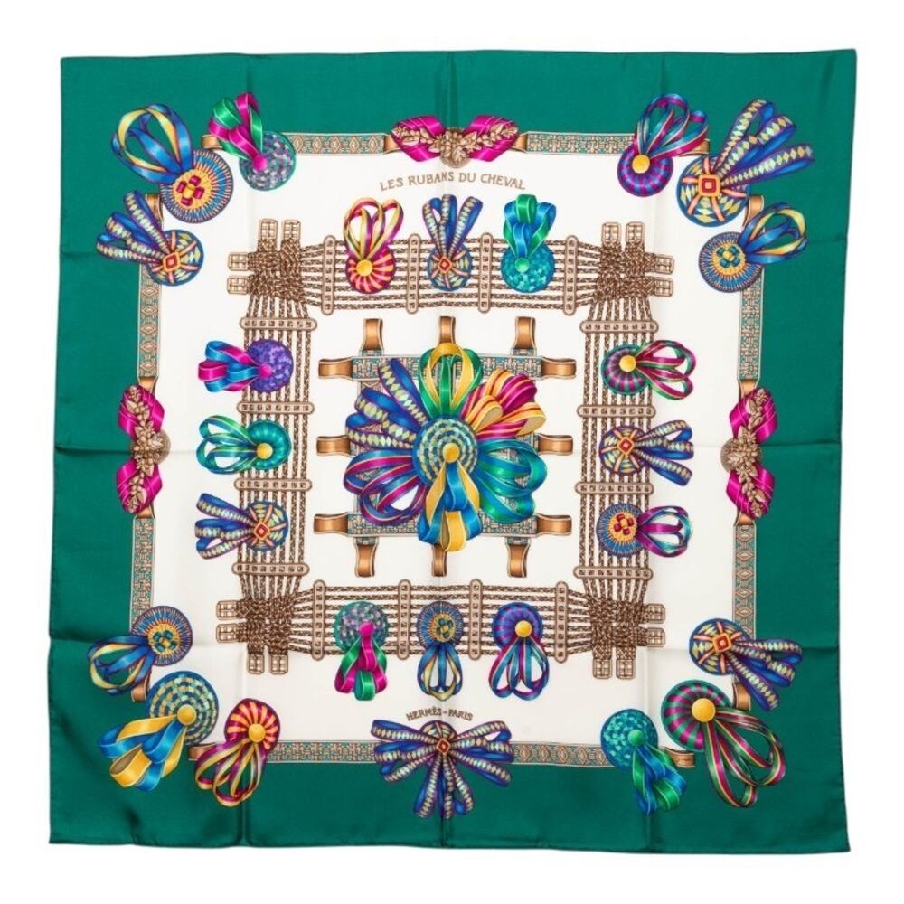 Hermes Carre 90 Les Rubans Du Cheval Horse Ribbons Scarf Large Multicolor